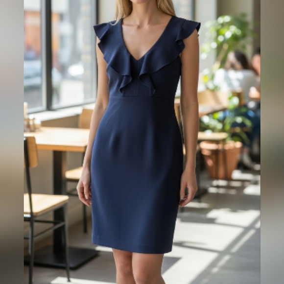 Jenny Yoo Dresses & Skirts - EUC Jenny Yoo Collection Size 4 Navy Ruffle Silk Blend Quiet Luxury Dress!